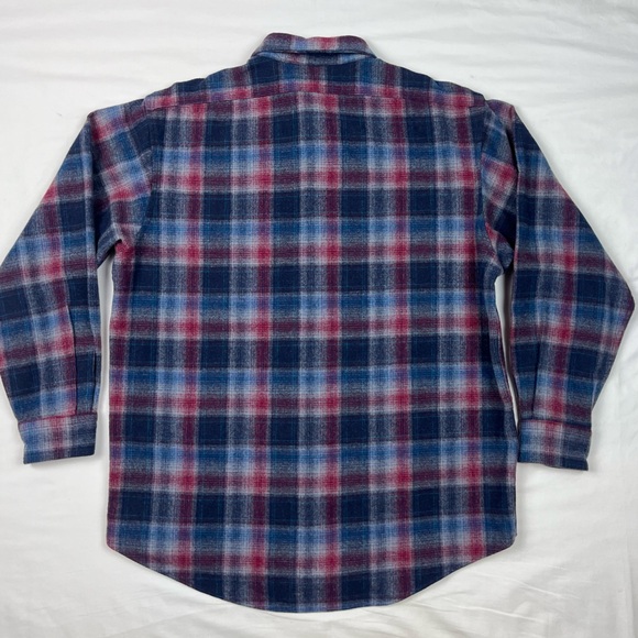 Vtg Pendleton Mens Flannel Shirt Sz Large Pure Virgin Wool Plaid Blue/Red B5 - Picture 2 of 8